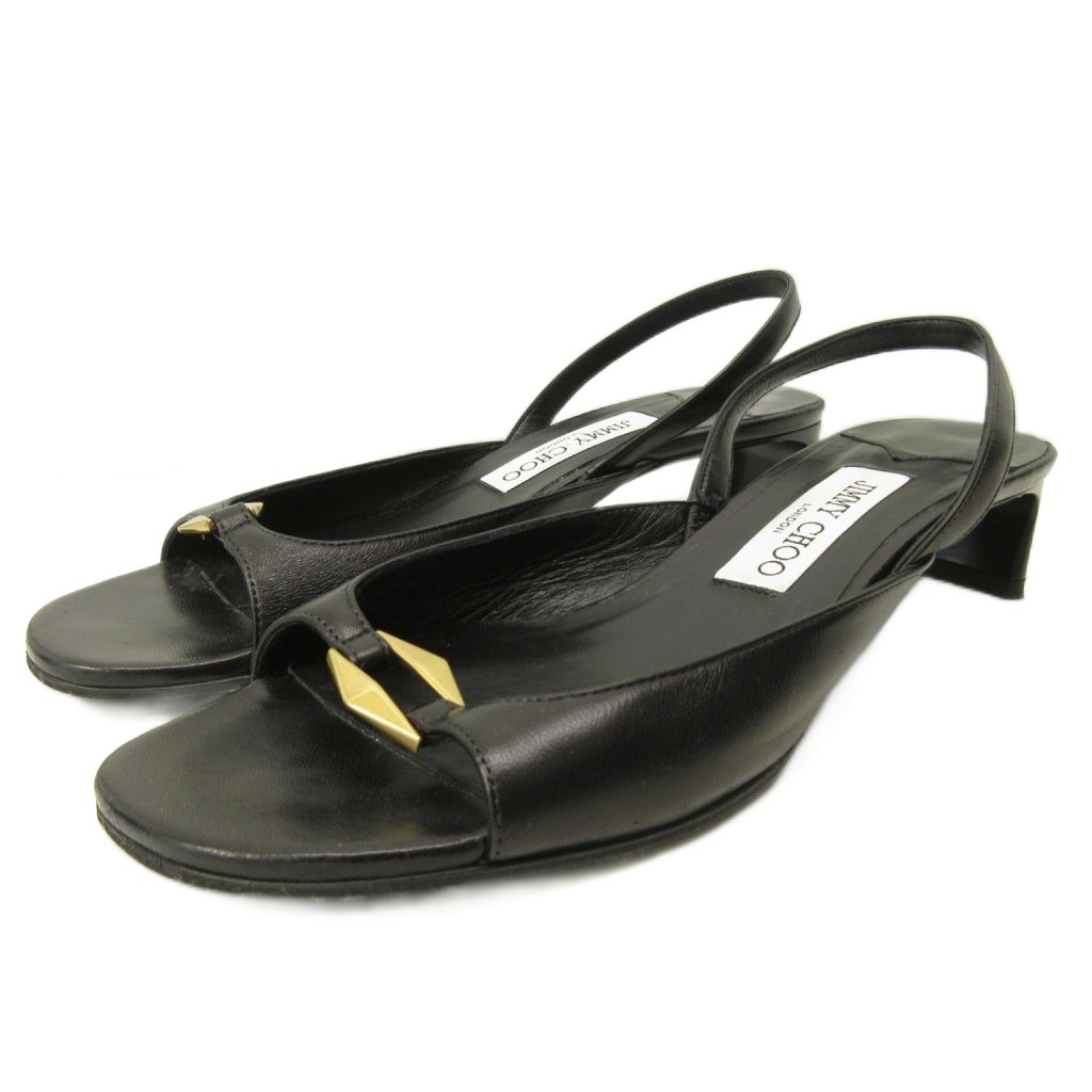 【中古】ジミーチュウ JIMMY CHOO 美品 現行 Lev 35 サンダル パンプス シューズ オープントゥ レザー 37.5 24.5cm 黒 ブラック 0313 IBO92 レディース 【ベクトル 古着】 260313