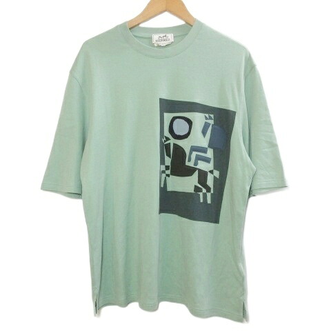 【中古】エルメス HERMES 23-24AW velky lov ヴェルキーラブ Tシャツ カシミヤ混 カットソー 半袖 プリント エンボス加工 クルーネック M 緑 グリーン ■MNK6 /X メンズ 【ベクトル 古着】 260328｜ブランド古着ベクトルプレミアム店