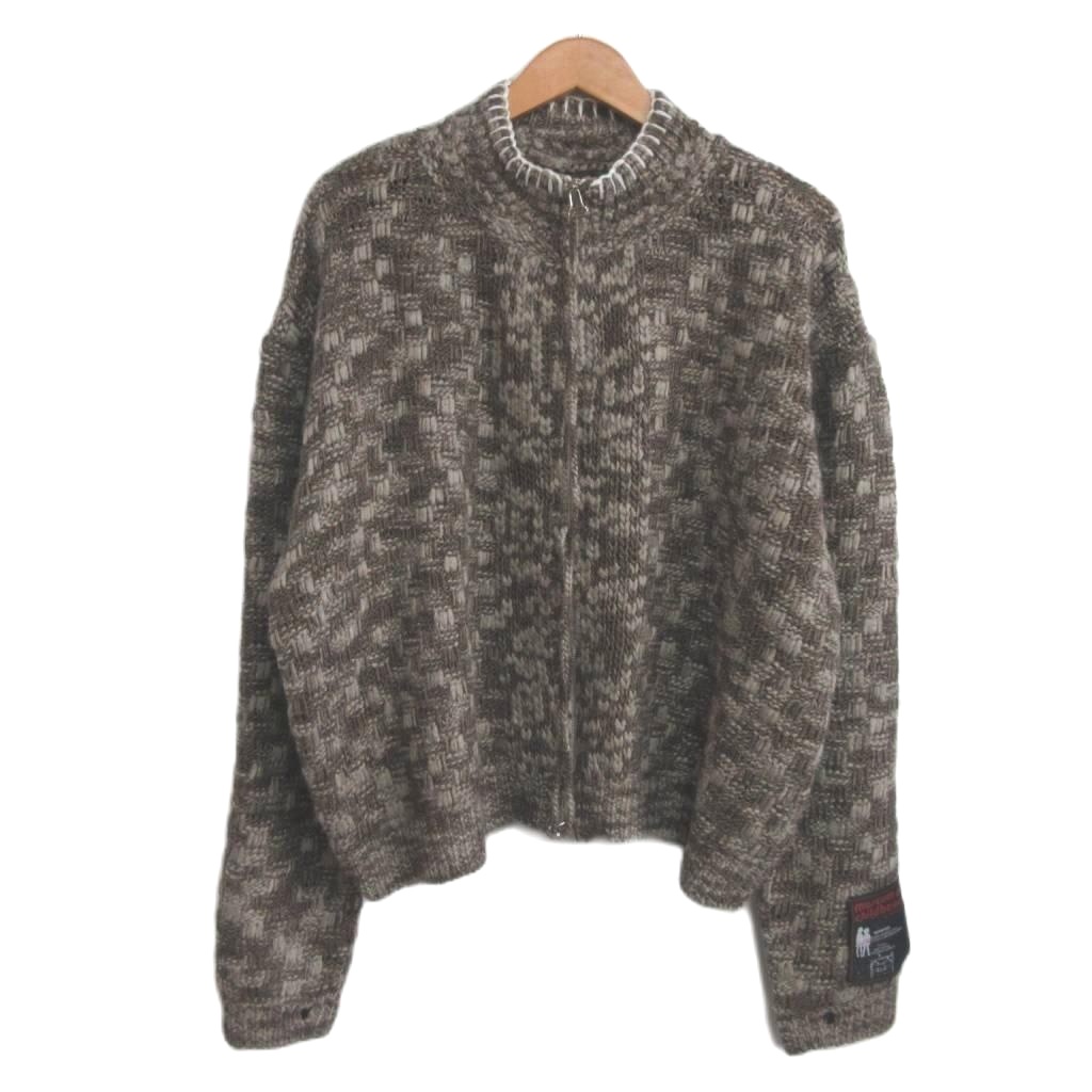 【中古】NULLUS ヌルス 美品 25AW Chex Pattern Knitted Zip-Up Cardigan ジップアップ カーディガン ステッチ 茶 ブラウン 2 約M メンズ 【ベクトル 古着】 260321｜ブランド古着ベクトルプレミアム店 19,368円