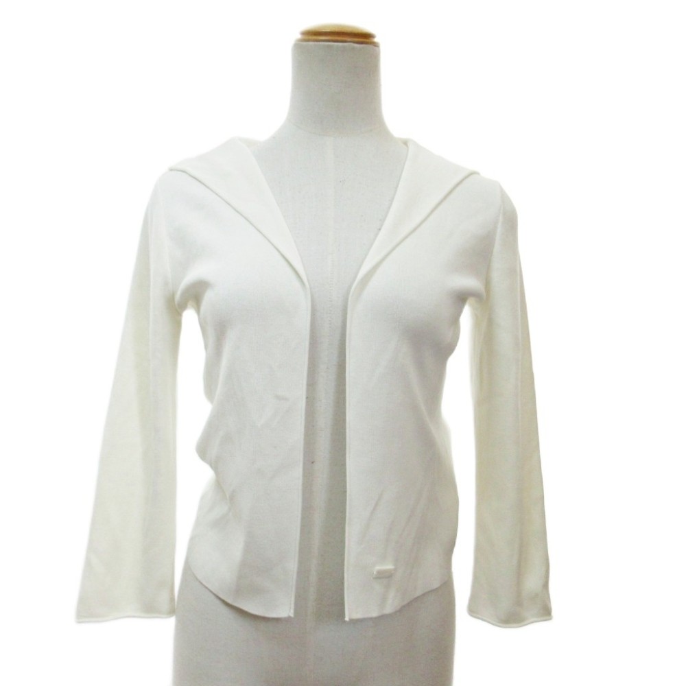 【中古】フォクシー ブチック FOXEY BOUTIQUE Cardigan RelaxHoudie ジレー リラックスフーディ 編み物 7分袖 前食い違い 名取り草受け答え 38 白 白いこと IBO84 レディース 【ベクター 古着】 260424