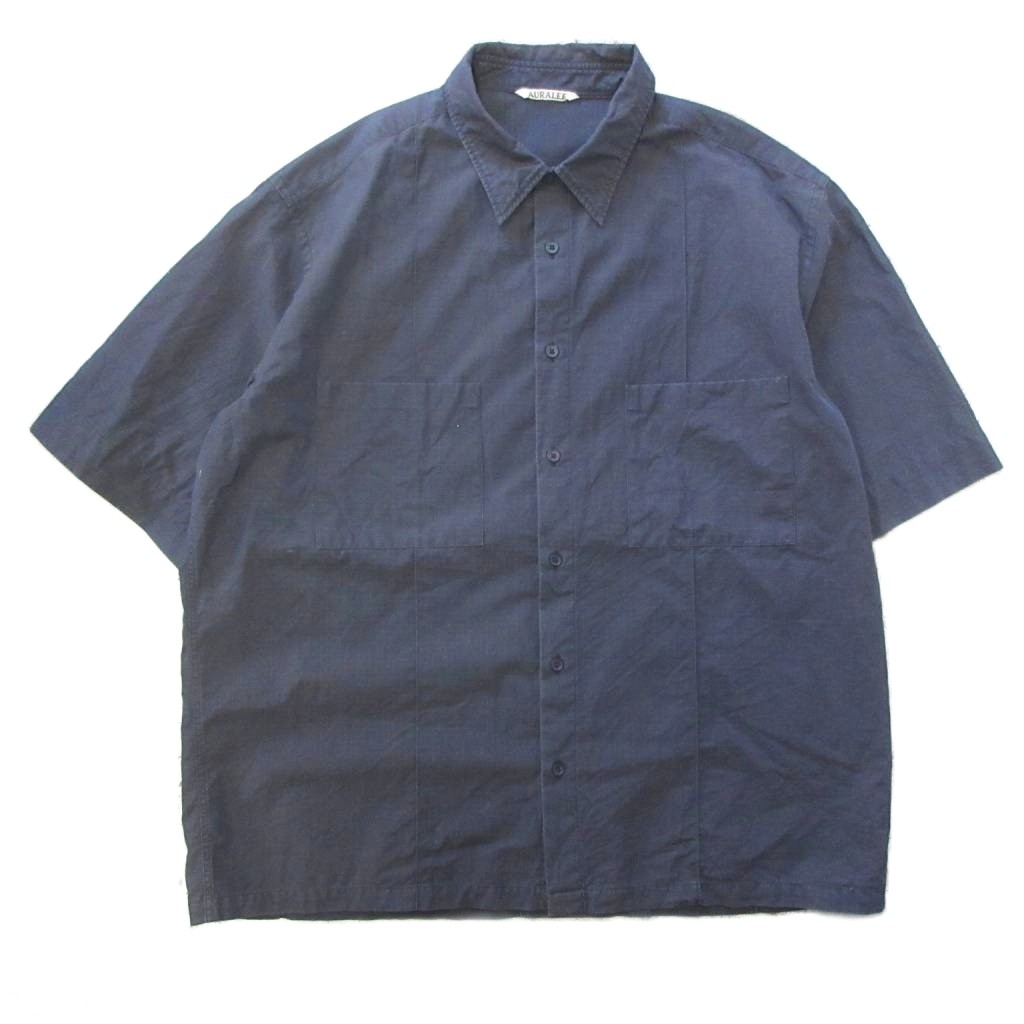 【中古】オーラリー AURALEE 21SS WASHED FINX RIPSTOP CHAMBRAY HALF SLEEVED SHIRTS 綿織物ティーシャツ 半袖 大層らしい大いさ 靉靆たる薄墨色 5 L大いさ メンズ 【ベクター 古着】 260517