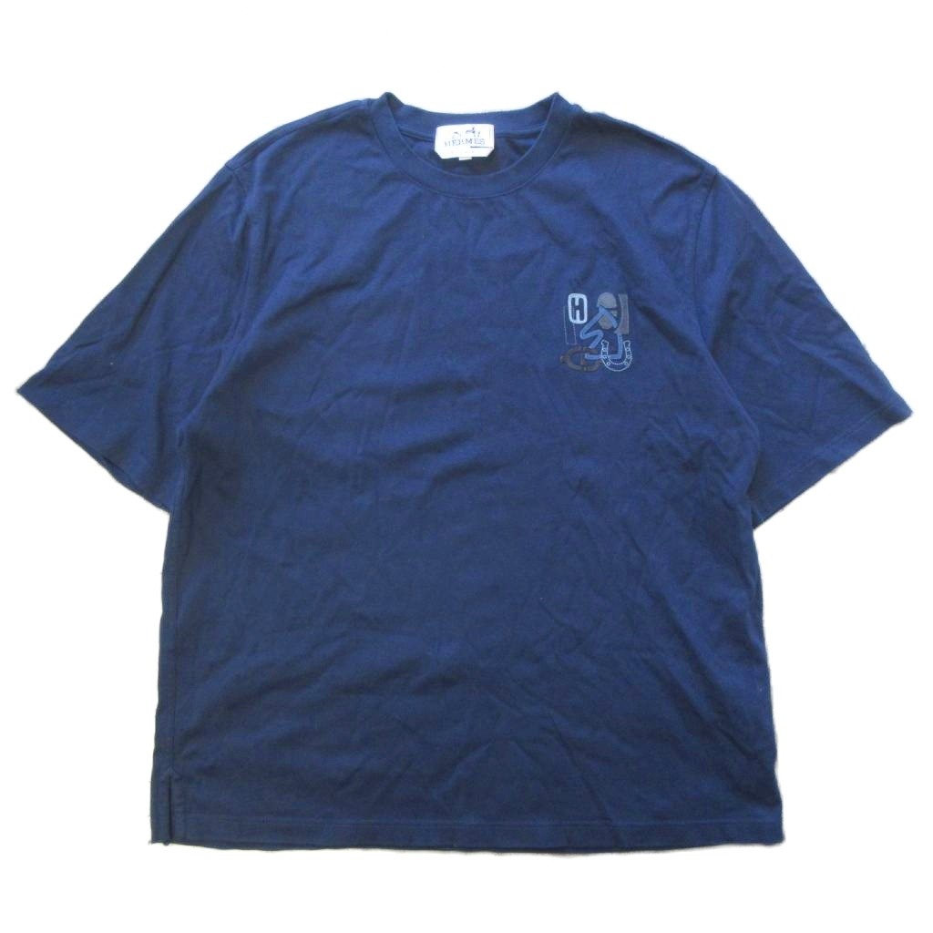 【中古】エルメス HERMES 現行 Hパズル Tシャツ レザーパッチ ミニパッチ ネイビー IBO96 ☆AA★ メンズ 【ベクトル 古着】 260517｜ブランド古着ベクトルプレミアム店