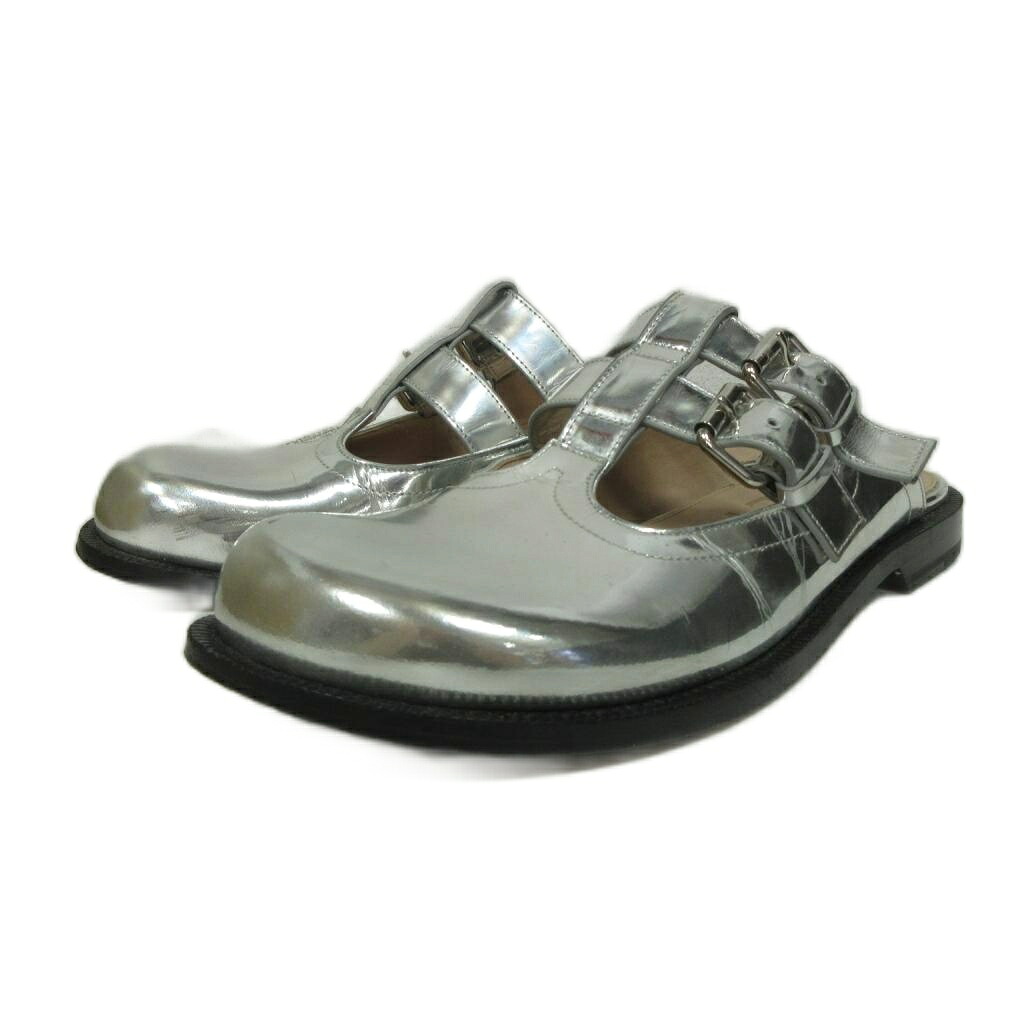 【中古】ロエベ LOEWE campo metallic leather mary jane mules ミュール サンダル ラウンドトゥ 39 メタリックレザー しろがね色色つや レディース 【ベクター 古着】 260521