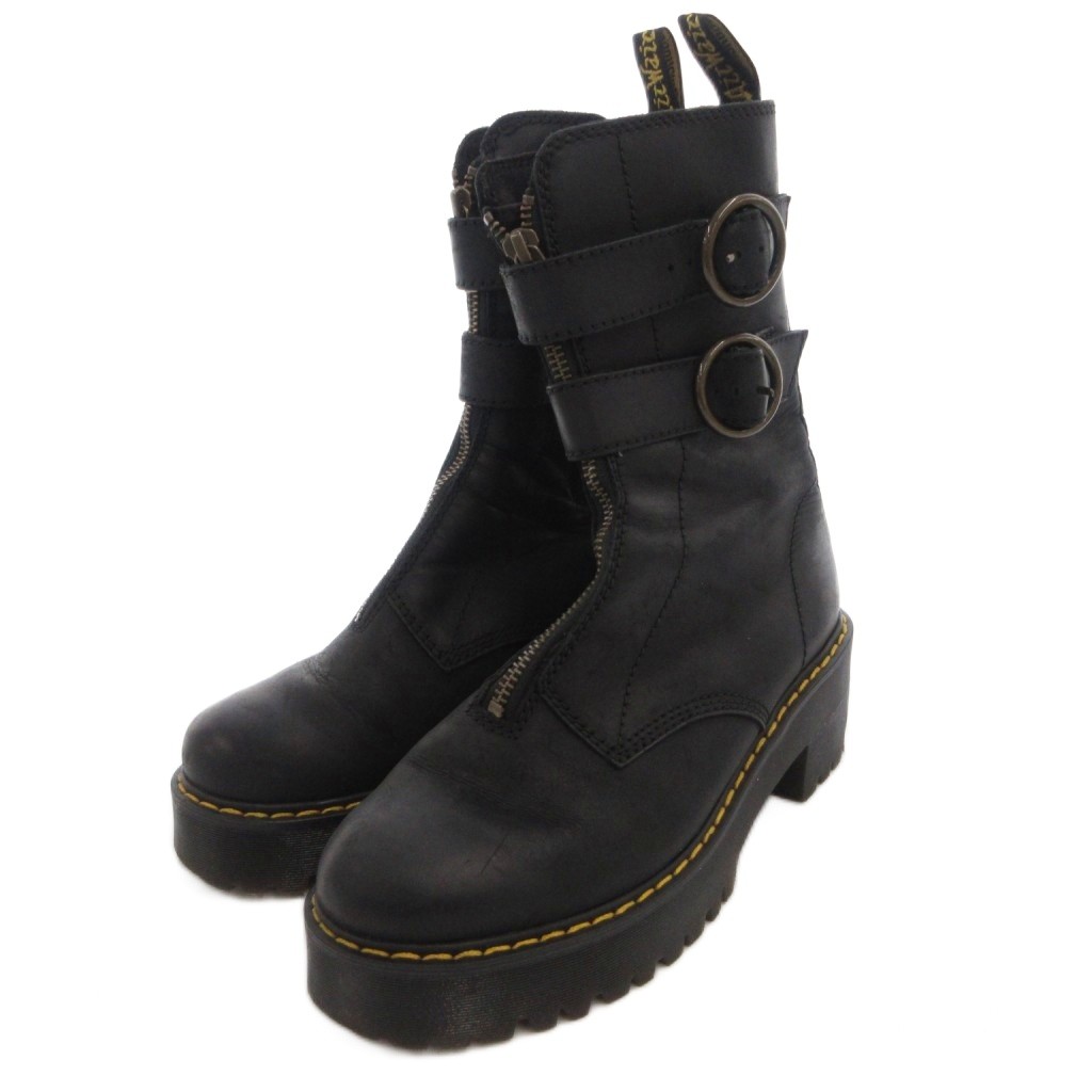 【中古】ドクターマーチン DR.MARTENS ショートブーツ フロントジップ ベルトデザイン 厚底 レザー 37 黒 ブラック /FF IBO96 レディース 【ベクトル 古着】 260607｜ブランド古着ベクトルプレミアム店