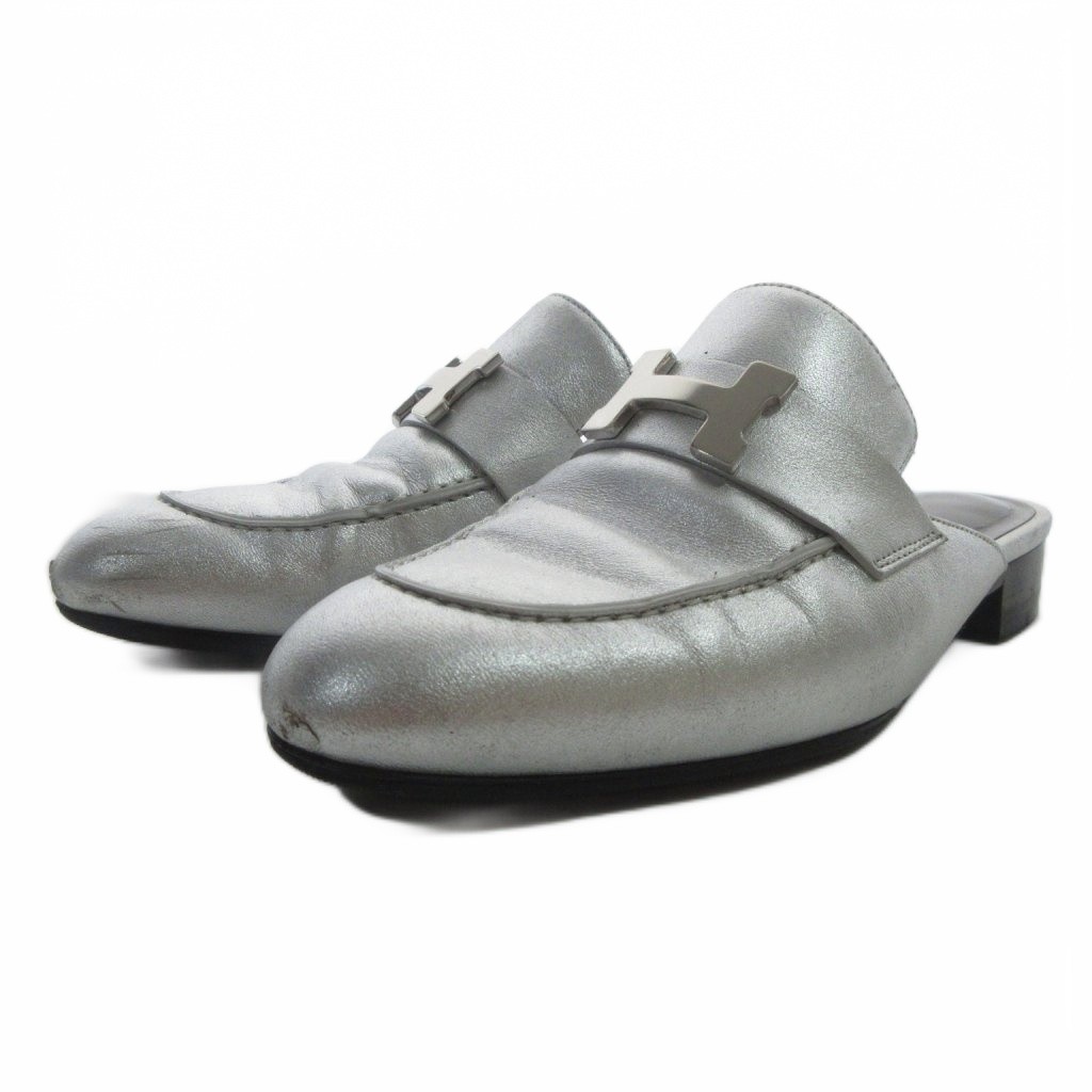 【中古】エルメス HERMES コンスタンス トロカデロ ミュール H金具 メタリック Semelle cuir 34 しろがね色色つや IBO98 レディース 【ベクター 古着】 260529