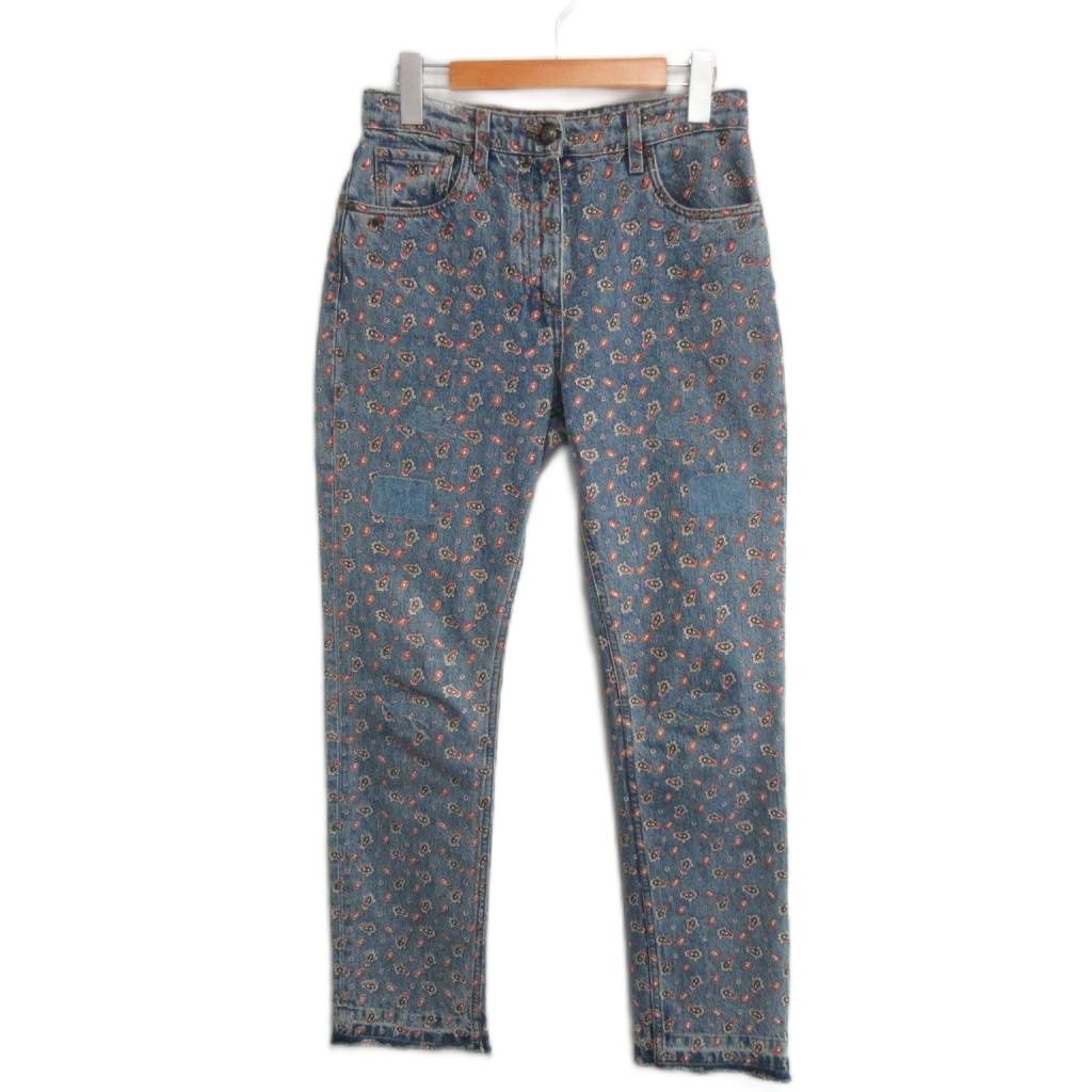 【中古】エトロ ETRO 美品 ジーンズズボン下 デニム ペイズリー柄 取り繕い産業 カットオフ 引っ切り無い インディゴブルー レディース 【ベクター 古着】 260530