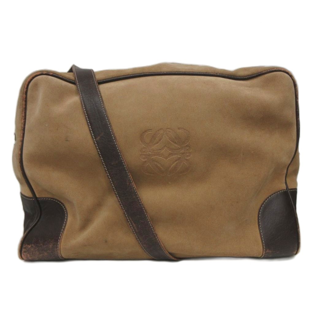 【中古】ロエベ LOEWE ヴィンテージ ボストンバッグ ワンショルダーバッグ スエード 型押しロゴ ベージュ メンズ 【ベクトル 古着】 260629｜ブランド古着ベクトルプレミアム店 15,675円