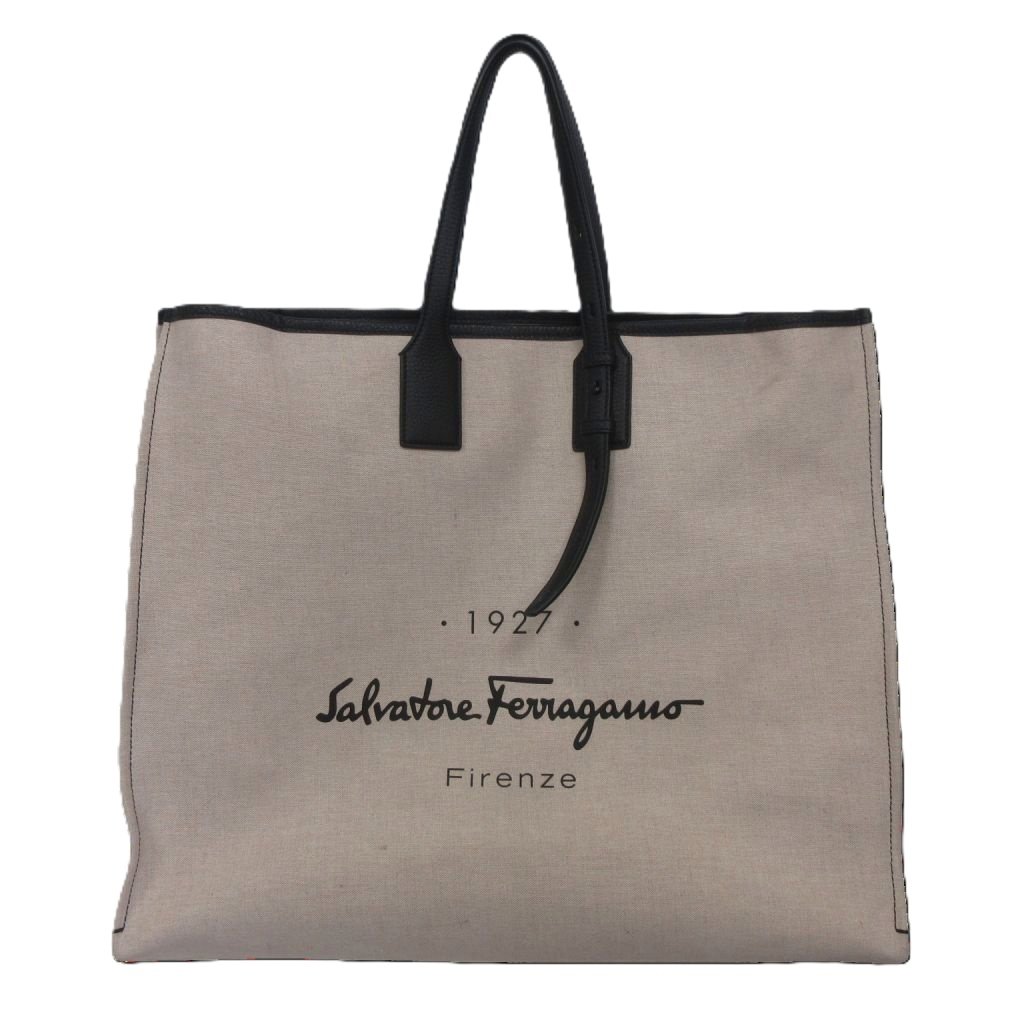 【中古】サルヴァトーレフェラガモ Salvatore Ferragamo トートバッグ 1927 キャンバス×レザー 大容量 生成り FZ-24 0819 レディース 【ベクトル 古着】 260701|ブランド古着ベクトルプレミアム店