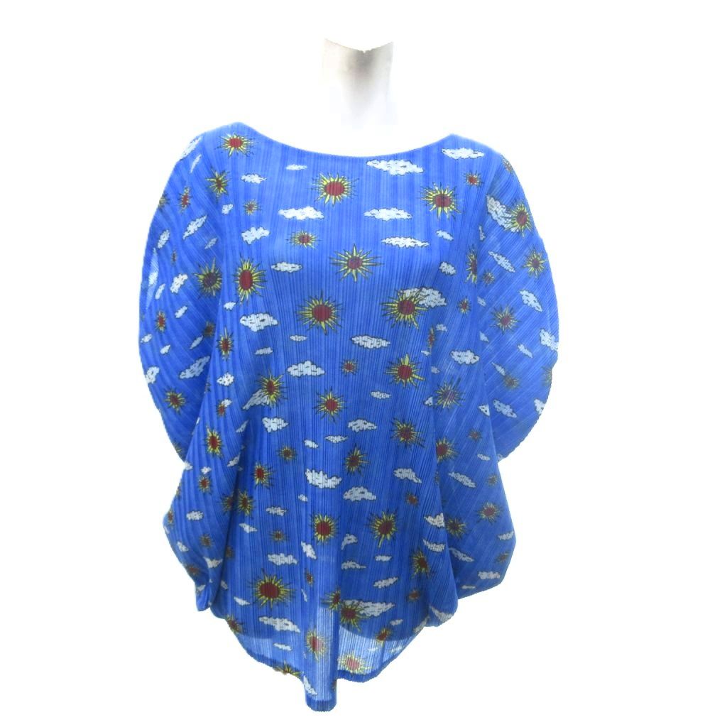 【中古】プリーツプリーズ PLEATS PLEASE 美品 総柄 ドルマンスリーブ カットソープリーツ 青 ブルー ■AO4 レディース 【ベクトル 古着】 260724｜ブランド古着ベクトルプレミアム店