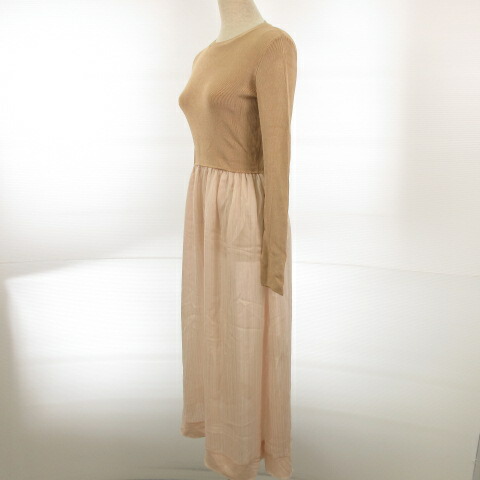 楽天市場 中古 エミアトリエ Emmi Atelier ワンピース ロング 長袖 異素材 ニット シフォン ベージュ 薄ピンク 0 E718 レディース ベクトル 古着 04 ベクトルプレミアム店 ブランド古着ベクトルプレミアム店