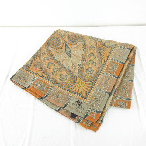 【中古】エトロ ETRO 大判袈裟 えり巻き 総柄 緑 ベージュ *A94 レディース 【ベクター 古着】 250912
