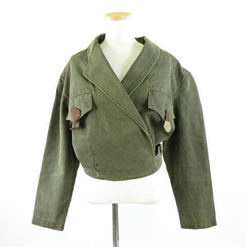 【中古】フェレッティ FERRETTI JEANS ヴィンテージ デニムカシュクールジャケット 長袖 カーキ 緑 44 *A364 レディース 【ベクトル 古着】 260116