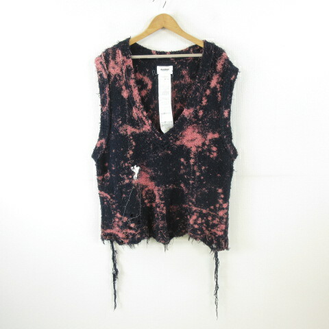 【中古】ダブレット doublet RECYCLE COTTON BLEACHED VEST ニットベスト ネイビー 紺 ピンク M *T395 メンズ 【ベクトル 古着】 260403