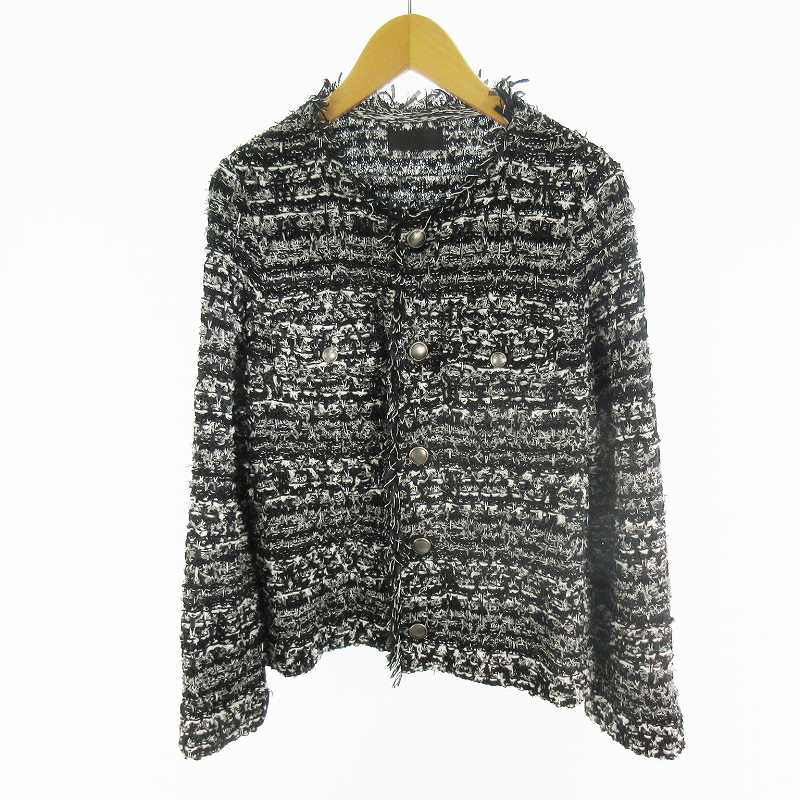 【中古】現行 COOHEM コーヘン MONOCHROME TWEED JACKET 11-224-025 ツィード ジャケット ニット モノトーン ノーカラー S 入学式 卒業式 レディース 【ベクトル 古着】 260128
