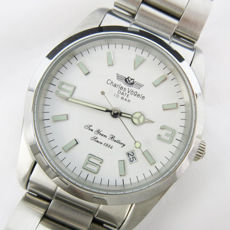 【中古】Charles Vogele シャルルホーゲル QZ デイト CV-9053 腕時計 ウォッチ 白文字盤 ホワイト 動作確認済 メンズ 【ベクトル 古着】 260215