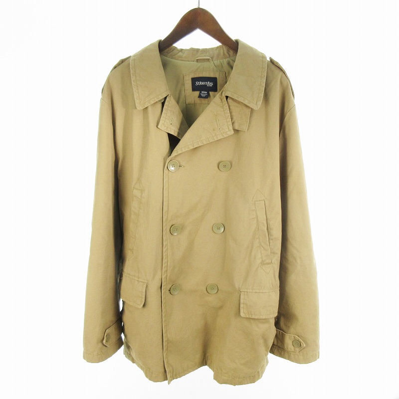 【中古】St.John's Bay セントジョンズベイ Pコート ピーコート ダブル エポレット コットン ベージュ ブラウン Ｍ 00’Ｓ ジャケット ブルゾン ヴィンテージ オールド メンズ 【ベクトル 古着】 260222