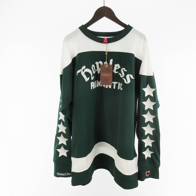 【中古】未当て嵌める品 エモーショナリー アンアベイラブル Emotionaly Unavailable × MITCHELL \u0026 NESS EU HOCKER JERSEY M 力くらべプルオーバー ロンティーシャツ 長袖 緑であること 緑 EU-HR8-0000-C04 メンズ 【ベクター 古着】 260313