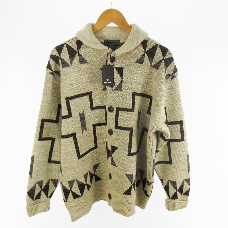 【中古】未当て嵌める品 ナイジェルケーボン NIGEL CABOURN 25AW 48 TRIBAL CARDIGAN 8051-00-40000 肩かけ色合い 編み物 上衣 ジレー 朦々たる 柄 ダブルジャカード 幾何学学飾りつけ 象牙色 赤銅色 羊毛 メンズ 【ベクター 古着】 260316