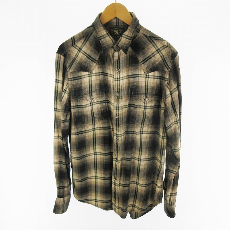 【中古】ダブルアールエル RRL ラルフローレン シャドーオンブレ 読み合わせる ウエスタンティーシャツ 長袖 M 人絹 羊毛 綿織物 赤銅色 黒いこと 緑であること メンズ 【ベクター 古着】 260412