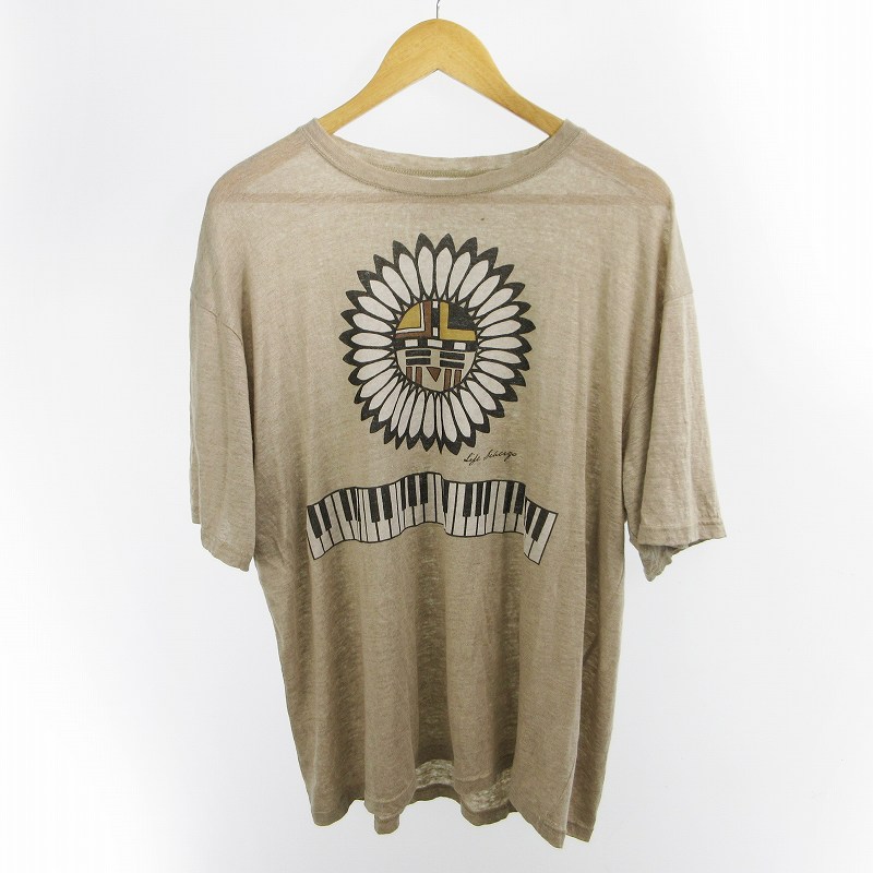 【中古】未使用品 キャピタル kapital L Ｔシャツ 半袖 ピアノ サンフェイス T-shirts "Piano & Sun Face" t-shirt K2504SC193NAT リネン 麻 トップス ベージュ 株式会社キャピタル 日本製 メンズ 【ベクトル 古着】 260722｜ブランド古着ベクトルプレミアム店