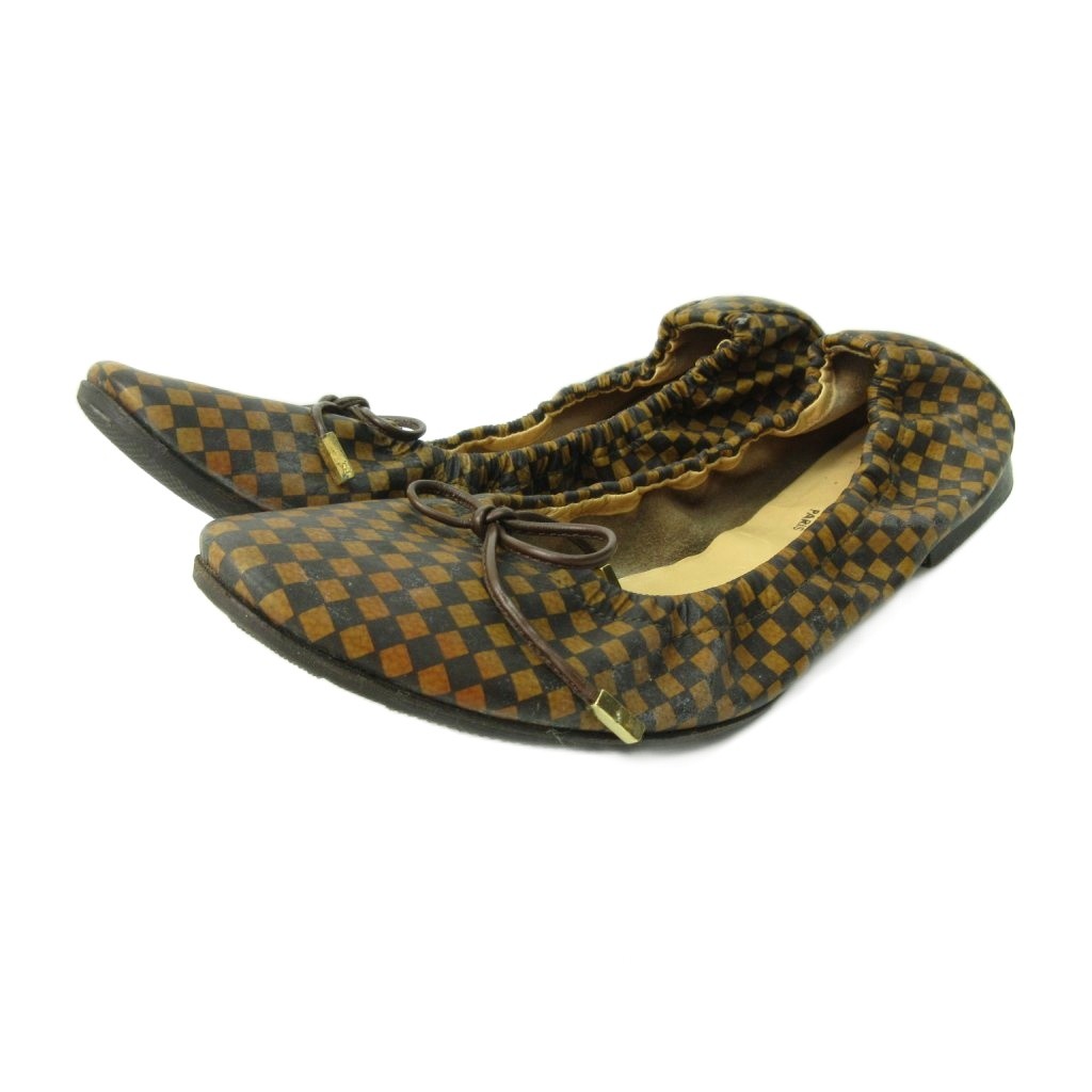 【中古】ルイヴィトン LOUIS VUITTON ダミエ バレーシューズ 坦々たる なめし革 35.5 22.5糎 茶 赤銅色 1010 ☆AA★ レディース 【ベクター 古着】 251010