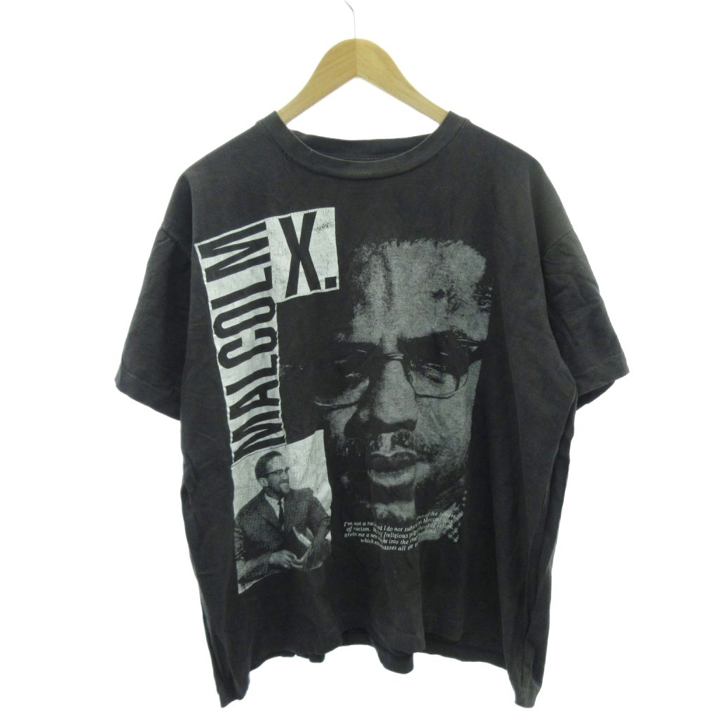 【中古】ヴィンテージ VINTAGE 90s マルコムX 映し絵 プルオーバー 大判 フェイド 半袖 シングル 黒 黒いこと XL メンズ 【ベクター 古着】 251212