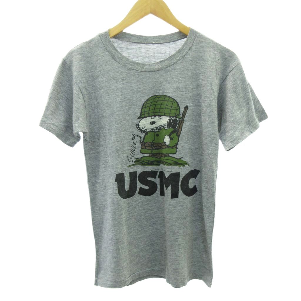 【中古】ヴィンテージ VINTAGE SNOOPY スヌーピー 推定70s～ Tシャツ ミリタリー USMC シングル 霜降り 半袖 グレー 約M メンズ 【ベクトル 古着】 251209