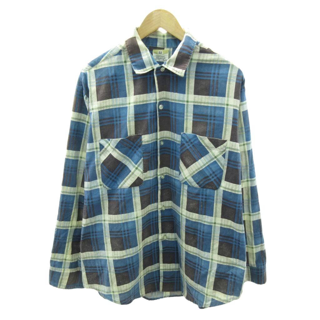 【中古】ヴィンテージ VINTAGE ビッグマック BIG MAC 70s プリネル フランネルシャツ チェック柄 長袖 L 青 茶 ブルー ブラウン 1212 メンズ 【ベクトル 古着】 251212