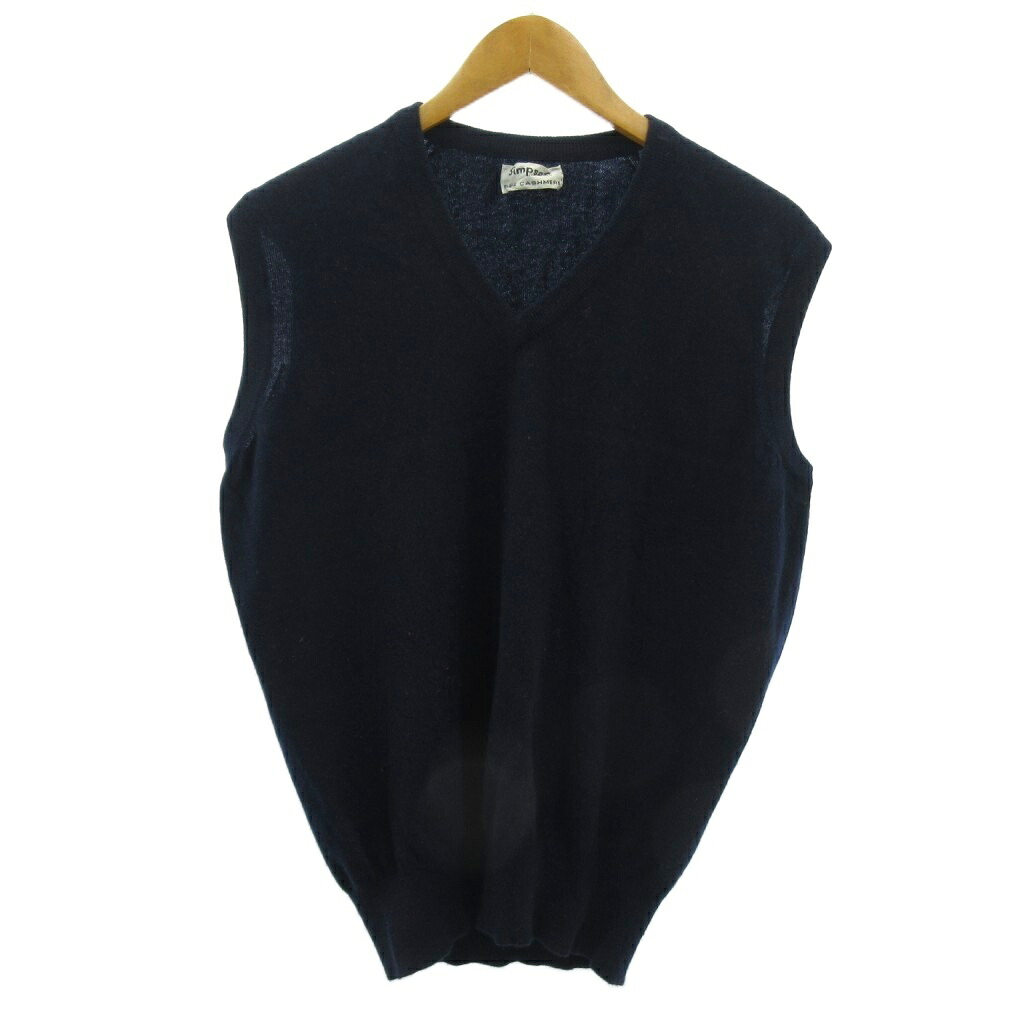 【中古】ヴィンテージ VINTAGE カシミヤ100％ Simpson ニット セーター ベスト 紺 ネイビー 約M 【ベクトル 古着】 260131