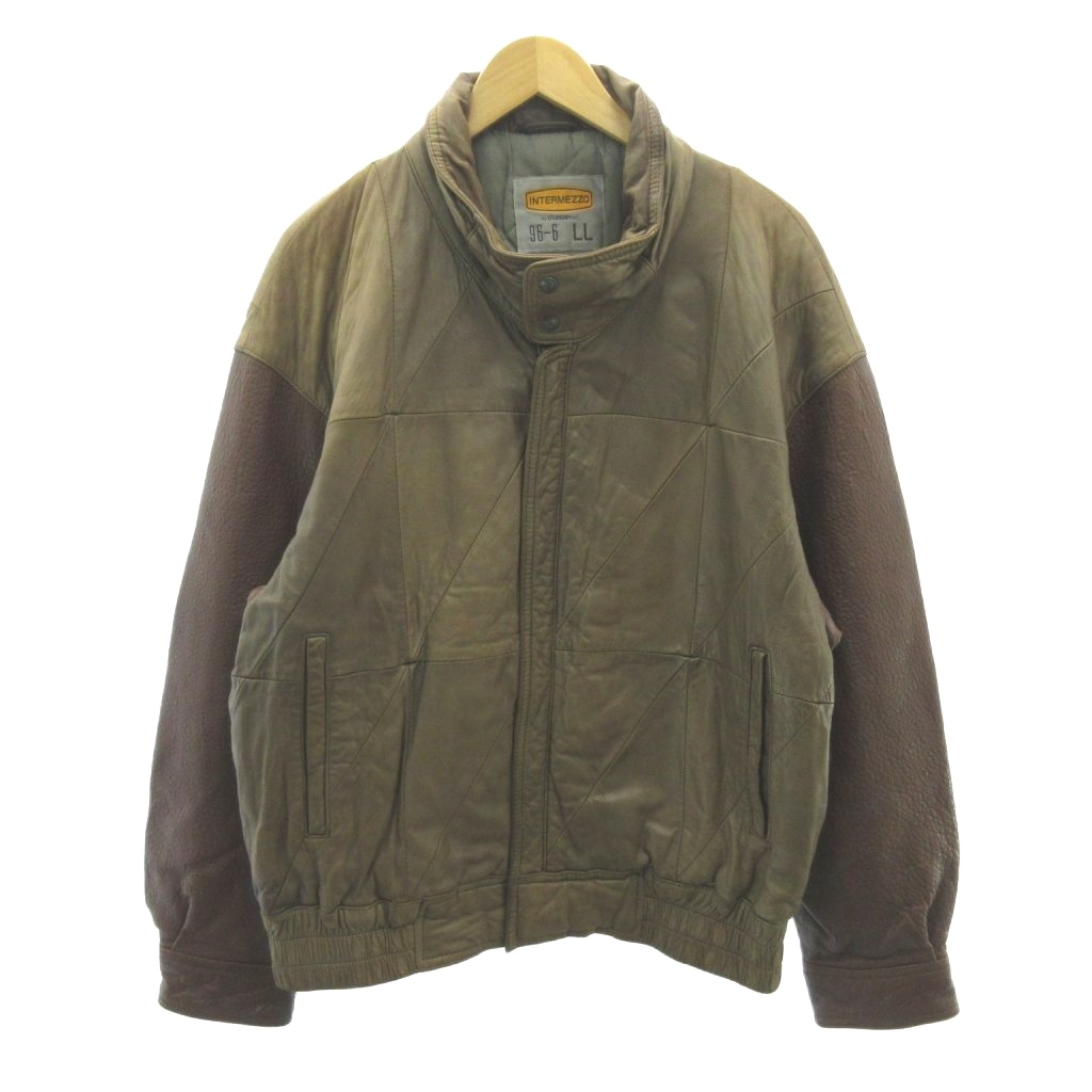 【中古】インターメッツォ INTERMEZZO by DURBAN ラムレザー ブルゾン ジャケット 中綿 ツギハギ 茶 ブラウン LL 【ベクトル 古着】 260305