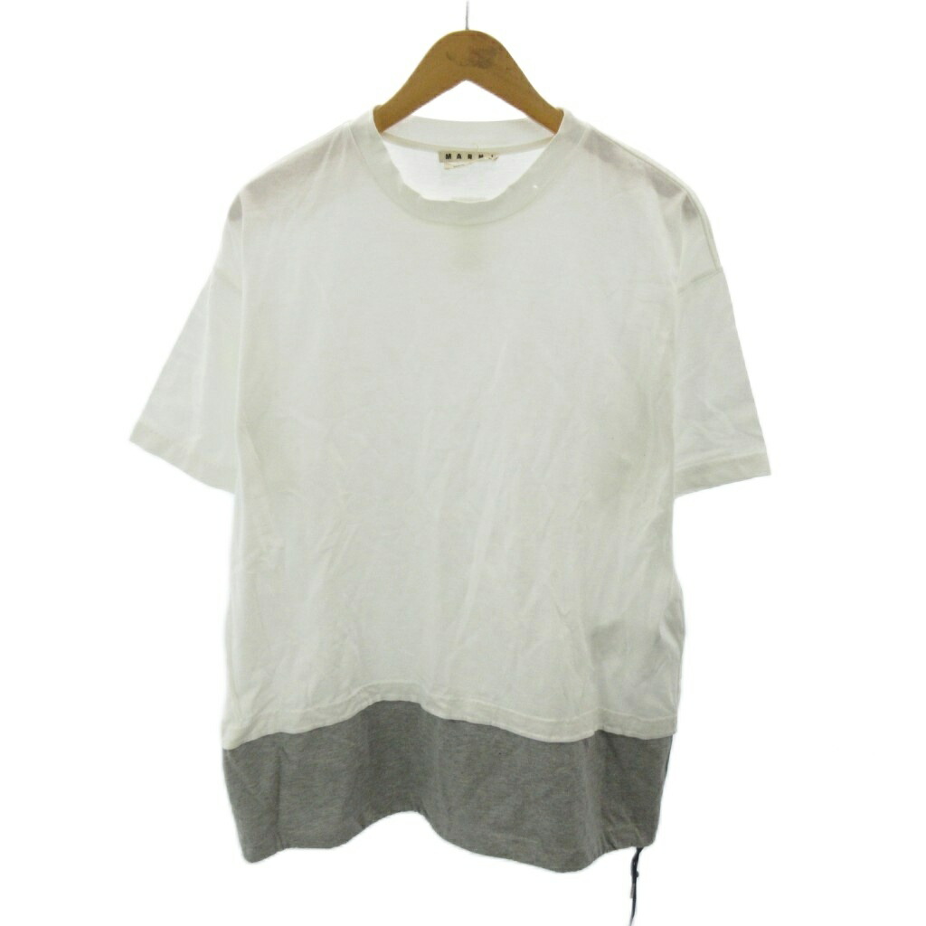 【中古】マルニ MARNI 近年 2ト ーン 切り替え Tシャツ ロゴ 刺繍 半袖 46 白 ホワイト グレー HUMU0034QS 0321 メンズ 【ベクトル 古着】 260322