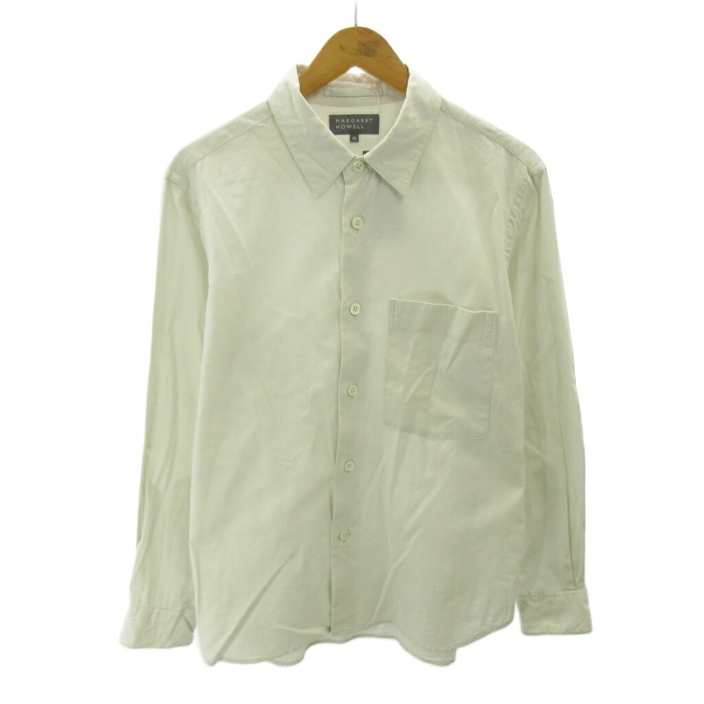【中古】未使用品 マーガレットハウエル MARGARET HOWELL タグ付き 25SS BRUSHED COTTON SILK TWILL SHIRT シャツ コットン シルク混 ツイル 長袖 M 白 ホワイト 579-5250208 0323 メンズ 【ベクトル 古着】 260324