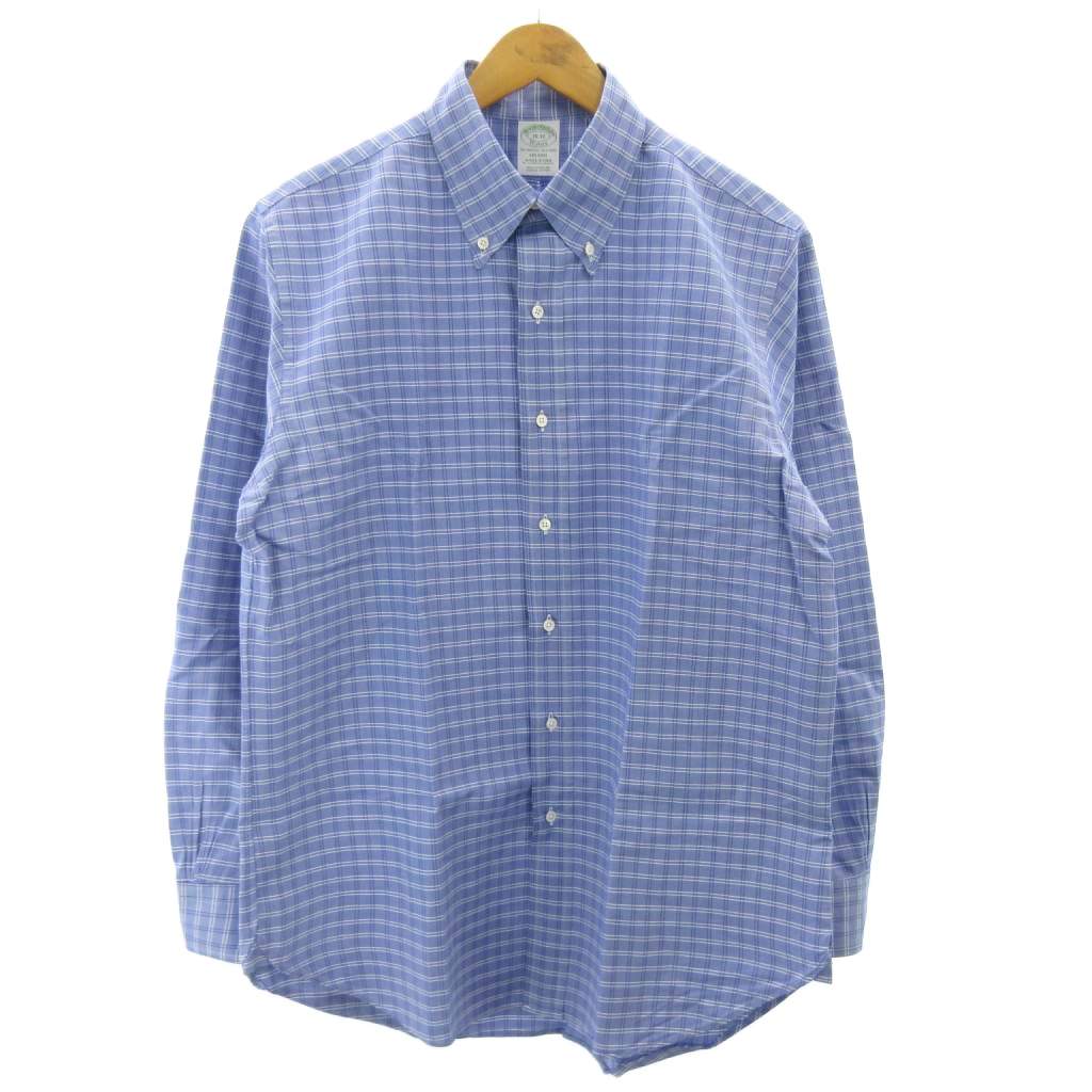 【中古】ブルックスブラザーズ BROOKS BROTHERS makers オックスフォードシャツ BD ボタンダウン チェック USA製 米国製 青 ブルー 16-33 約L メンズ 【ベクトル 古着】 260401