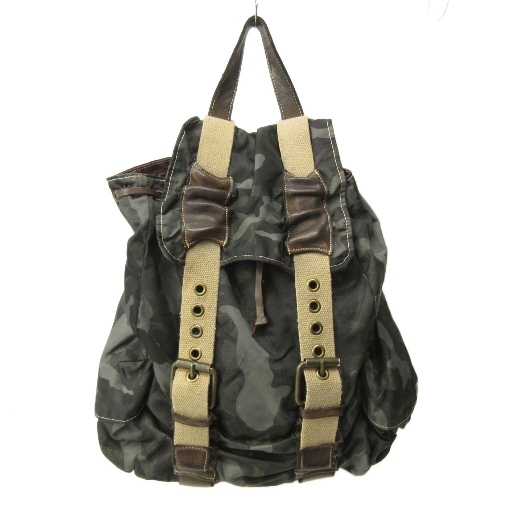 【中古】アルキミア Alchimia 金79 背嚢 デイパック 御徒面子 総柄 薄墨色 カーキ y2K 0406 ■GY99 メンズ 【ベクター 古着】 260406