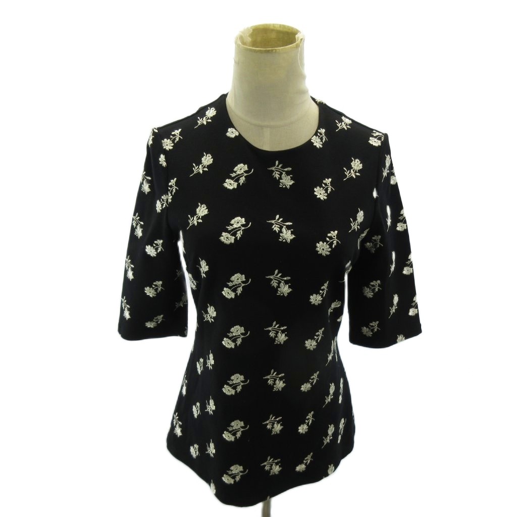 【中古】アーデム Erdem 美品 カットソー 花柄 刺繍 五分袖 UK8 黒 ブラック 0415 レディース 【ベクトル 古着】 260415|ブランド古着ベクトルプレミアム店