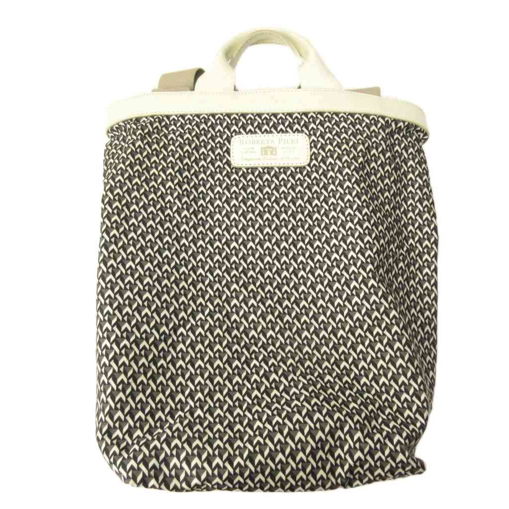 【中古】ロベルタピエリ ROBERTA PIERI 美品 COSMOPAK 2way リュックサック ハンドバッグ 総柄 ナイロン レザー 黒 白 ブラック ホワイト 0415 レディース 【ベクトル 古着】 260415|ブランド古着ベクトルプレミアム店