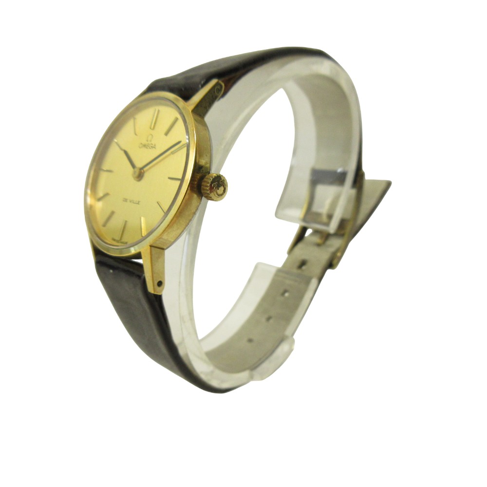 【中古】オメガ OMEGA DE VILLE デビル 腕時計 ウォッチ 手巻き 2針 レザー ベルト ゴールドカラー 黒 ブラック 0423 レディース 【ベクトル 古着】 260423|ブランド古着ベクトルプレミアム店