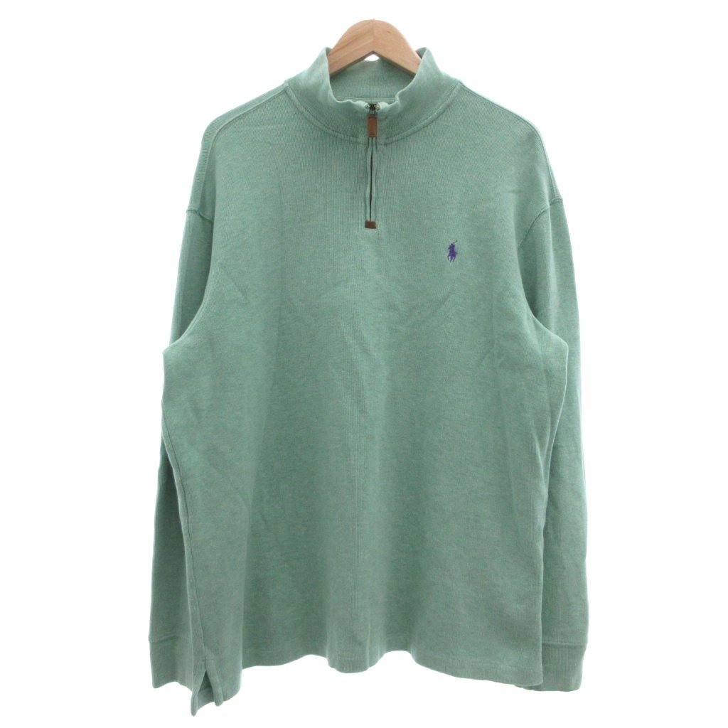 【中古】ポロ バイ ラルフローレン Polo by Ralph Lauren スウェーター 編み物 XL 綿織物 子馬刺しゅう ハーフジップ スエードプルタブ /SX ☆AA★ メンズ 【ベクター 古着】 260513