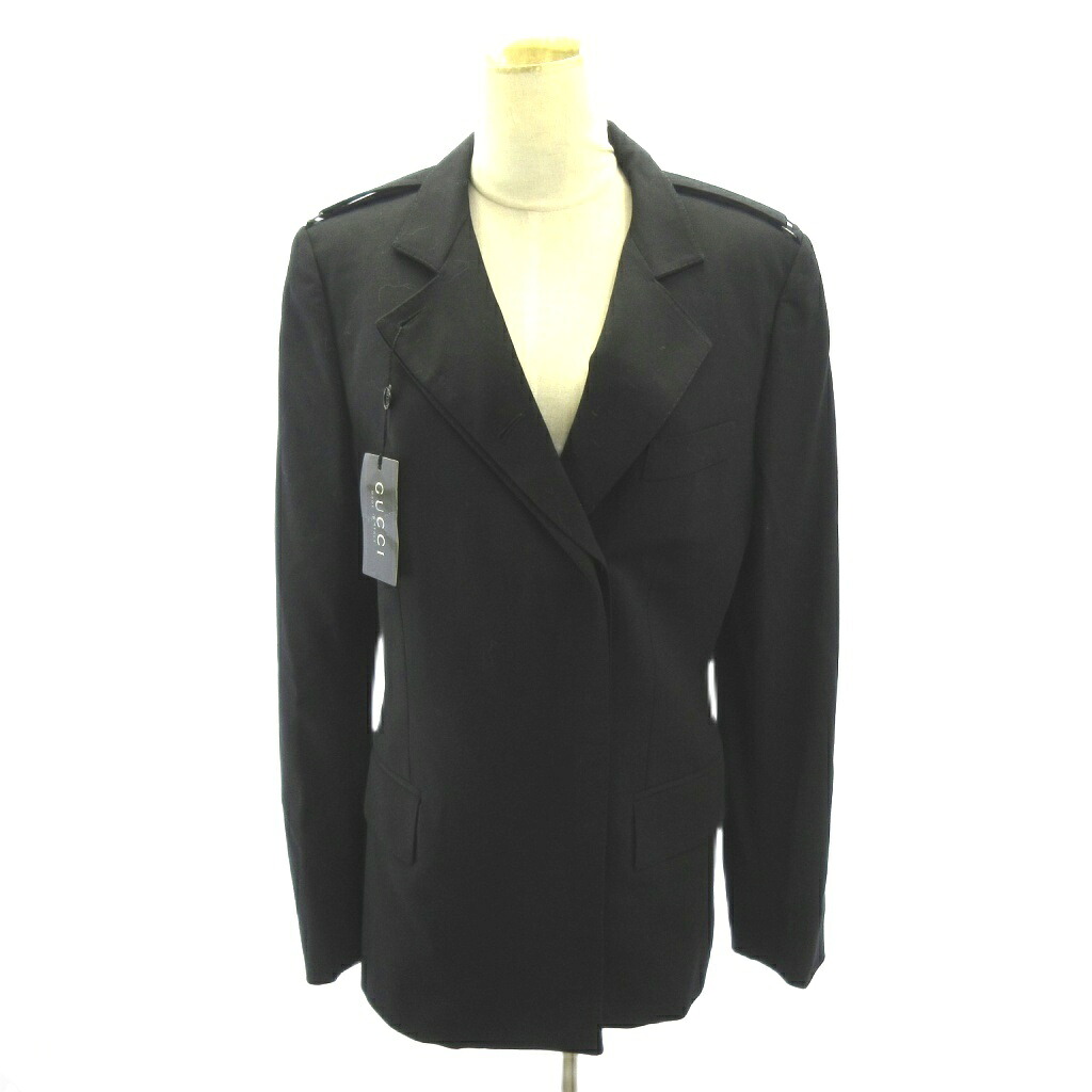 【中古】未当てはめる品 グッチ GUCCI 下げ札付 90s 00s archive 羊毛 テーラードジャケット 総裏 3B 肩章 羊毛 44 黒 黒いこと 0511 レディース 【ベクター 古着】 260511