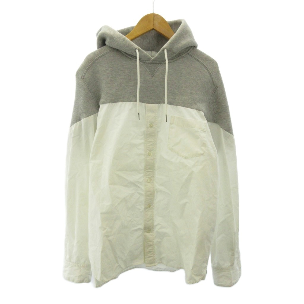 【中古】サカイ sacai 20SS ドッキング シャツ パーカー フーディ 長袖 1 グレー 白 ホワイト SCM-026 0522 レディース 【ベクトル 古着】 260522｜ブランド古着ベクトルプレミアム店