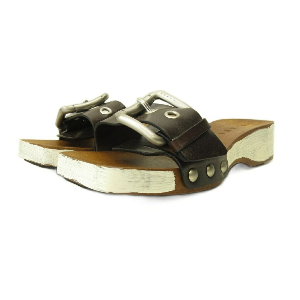 【中古】マルニ MARNI ウッドクロッグ サンダル シューズ なめし革 胴締め 36 23.0糎 白 茶 白いこと 赤銅色 0610 レディース 【ベクター 古着】 260610