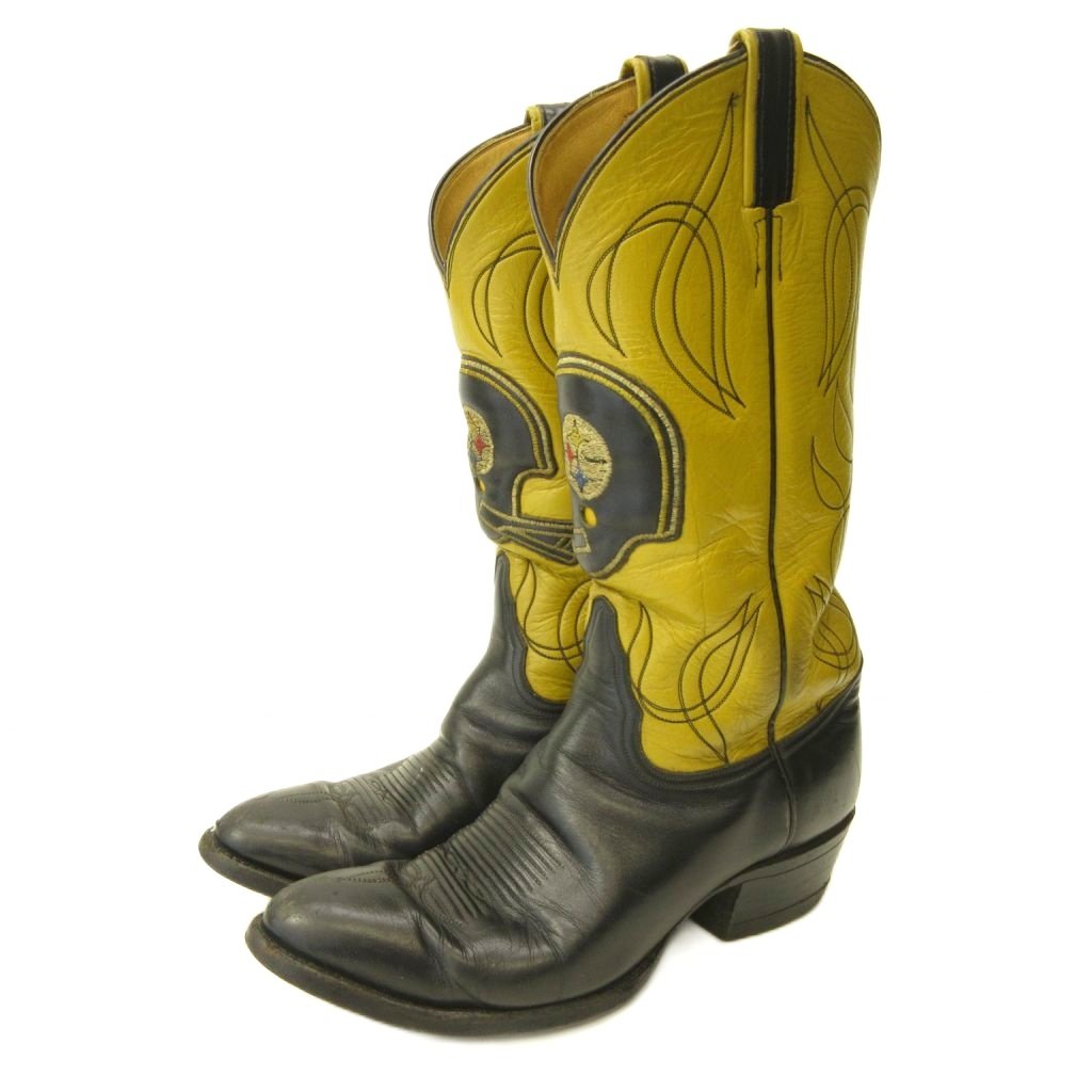 【中古】トニーラマ TONY LAMA ウエスタンブーツ シューズ ロゴタイプ 継ぎ切れ ロング なめし革 黒 黄 黒いこと 黄色 0605 メンズ 【ベクター 古着】 260605