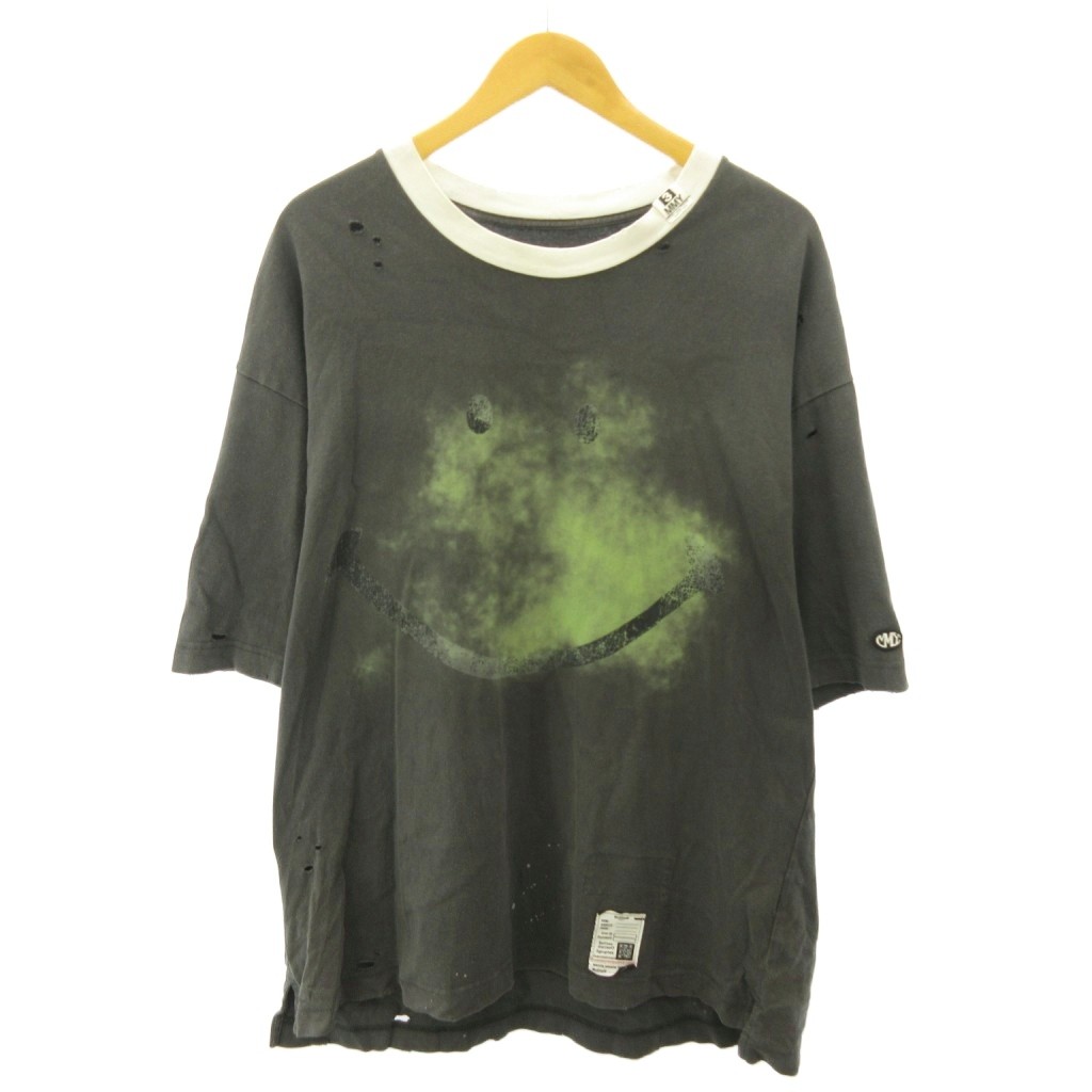 【中古】ミハラヤスヒロ MIHARA YASUHIRO 美品 25SS J/SMILY FACE PRINTED DISTRESSED TEE ティーシャツ 含み笑い 刷り上げる 不都合工業 半袖 48 薄墨色 J14TS762 0605 メンズ 【ベクター 古着】 260605