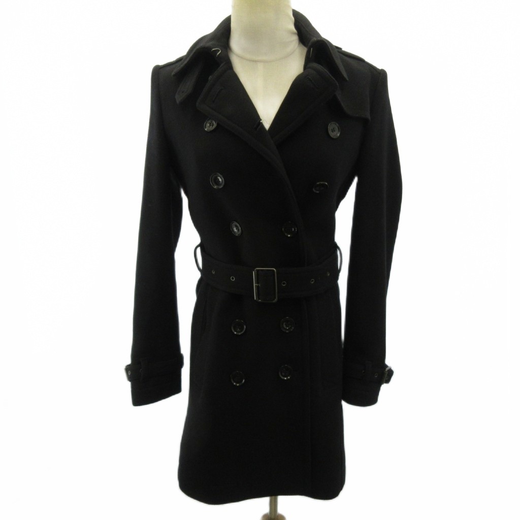 【中古】バーバリーブリット BURBERRY BRIT ピーコート 裏地 ノバチェック 羊毛 三尺帯 真っただ中丈 UK6 黒 黒いこと 0604 レディース 【ベクター 古着】 260604