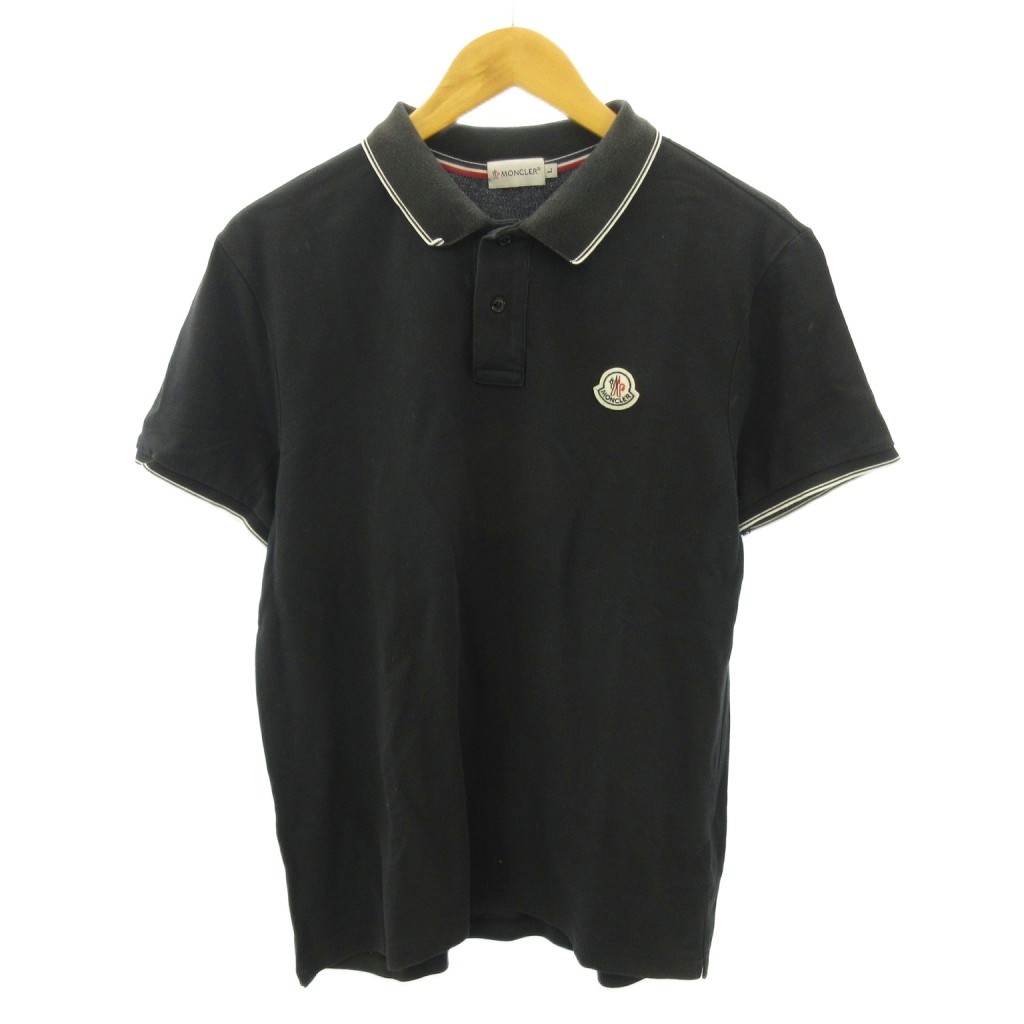 【中古】モンクレール MONCLER リンガー ポロシャツ ライン ロゴ パッチ 半袖 L 黒 ブラック 0625 メンズ 【ベクトル 古着】 260628｜ブランド古着ベクトルプレミアム店