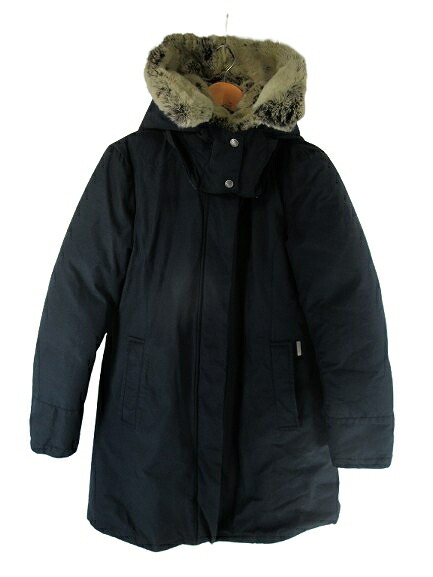 【中古】ウールリッチ WOOLRICH 1402072 ダウン ジャケット コート フード ファー ジップフライ ボタン 無地 ネイビー サイズM QQQ レディース 【ベクトル 古着】 251227