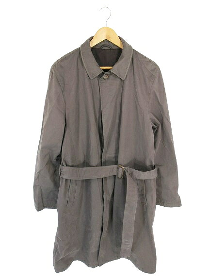 【中古】エルメネジルドゼニア Ermenegildo Zegna トレンチ コート ジャケット シングルブレスト ボタン ベルト 無地 ブラウン系 サイズ48 QQQ メンズ 【ベクトル 古着】 260118