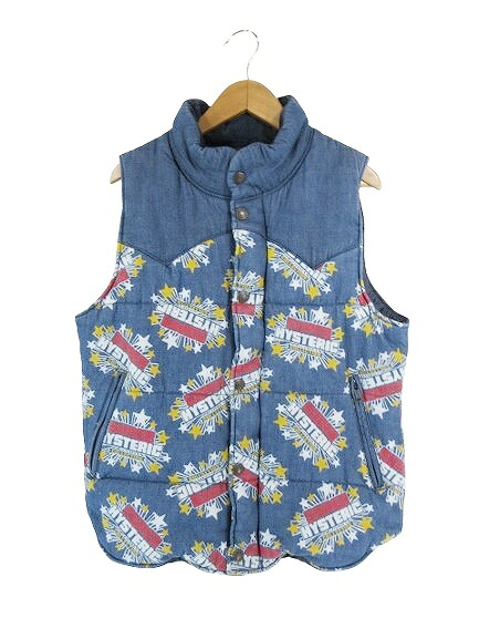 【中古】ヒステリックグラマー HYSTERIC GLAMOUR スーパーヒステリック SUPER HYSTERIC デニム 中綿 ベスト ジップアップ ロゴプリント 01203AV01 サイズ S インディゴ QQQ レディース 【ベクトル 古着】 260306