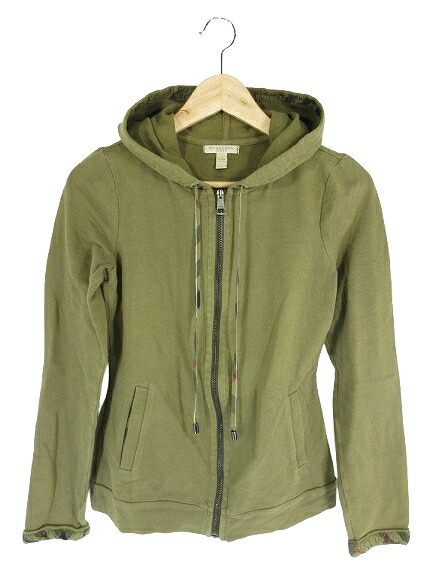 【中古】バーバリーブリット BURBERRY BRIT パーカー 上衣 長袖 ジップアップ ボンネット 無地 カーキ 大きさS QQQ レディース 【ベクター 古着】 260604