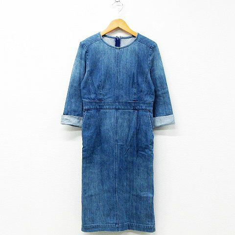 が大特価 Grace Diagram グレースコンチネンタル 中古 ダイアグラム Continental ベクトルプレミアム店 1017 古着 ベクトル レディース 36 薄青 コットン ウォッシュ加工 タイト ひざ丈 クルーネック 七分袖 チュニック デニムワンピース 151